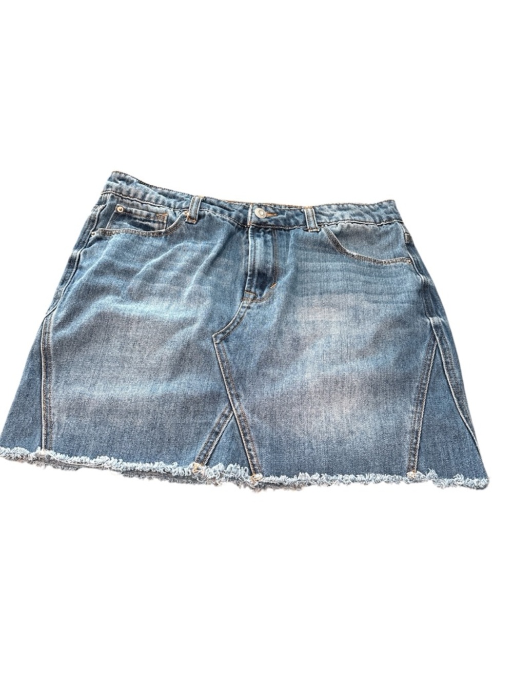 Kensie Light Blue Denim Mini Skirt with Frayed Hem